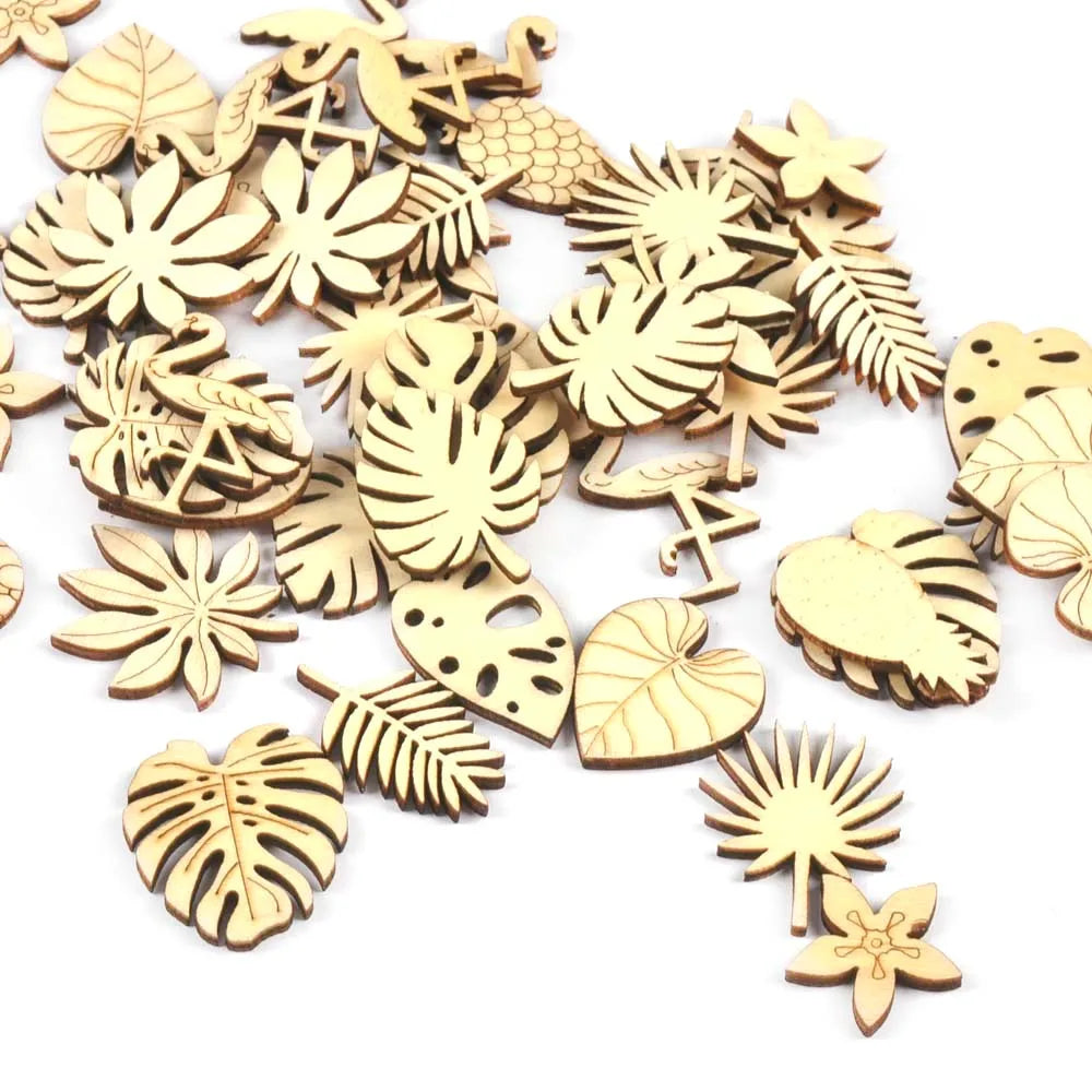 25Pcs Banana Leaf/Pineapple/Flamingo Wooden Crafts For DIY Supplies Handmade Scrapbooking Accessories Ornaments Home Decor c3294 Qme