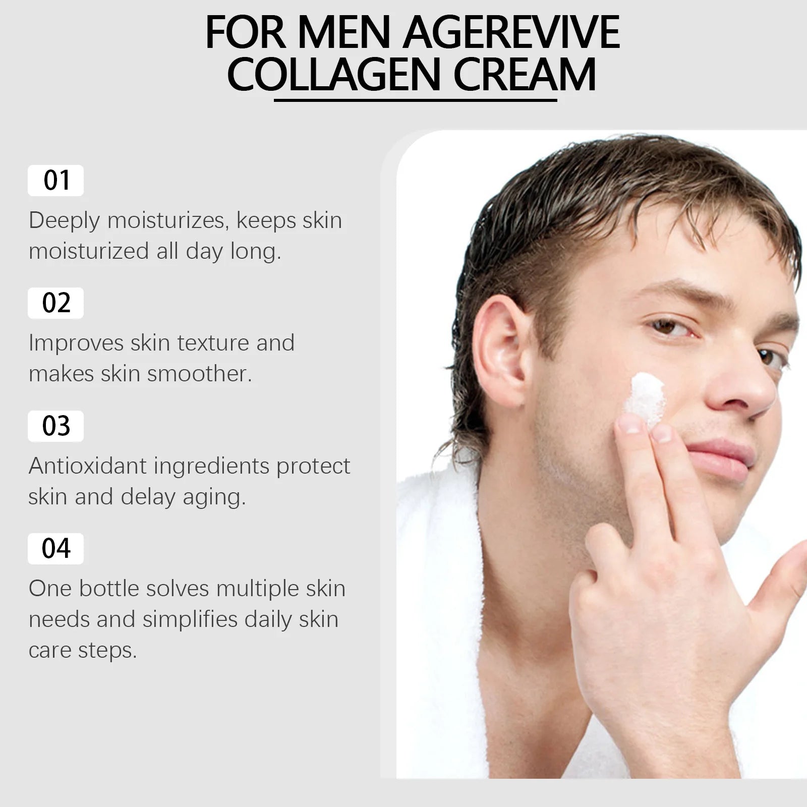 Men's Hyaluronic Acid Facial Cream Hydrating Tightening Brightening Collagen Tender Skin Non-Greasy Day/Night Care Moisturizer Qme