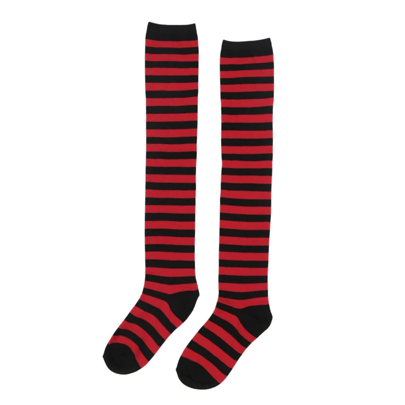 Women Striped Stockings Over Knee Length JK Long Socks Ladies Girls Qme A5 One Size