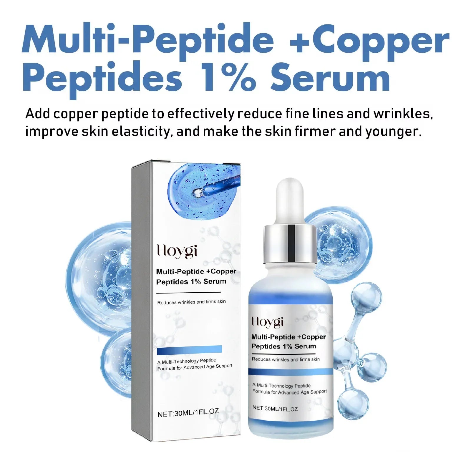 Blue Copper Peptide Serum Firming Fade Fine Lines Shrink Pores Skin Care Rejuvenation Smooth Brightening Spot Moisturizing Serum Qme
