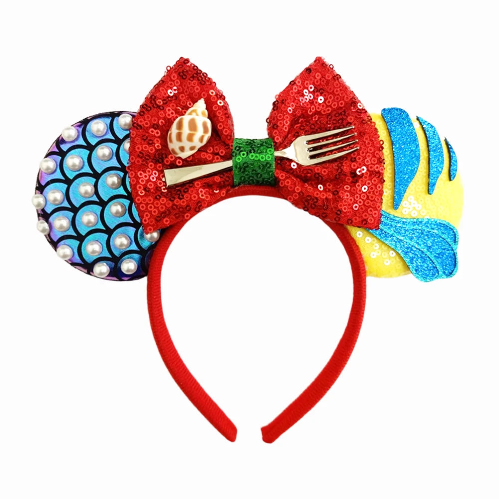Mermaid Mickey Mouse Ear Headbands with Bow Sequin Candy Headbands Cosplay Costume party Christmas Halloween for Girl Women Qme Headband 3