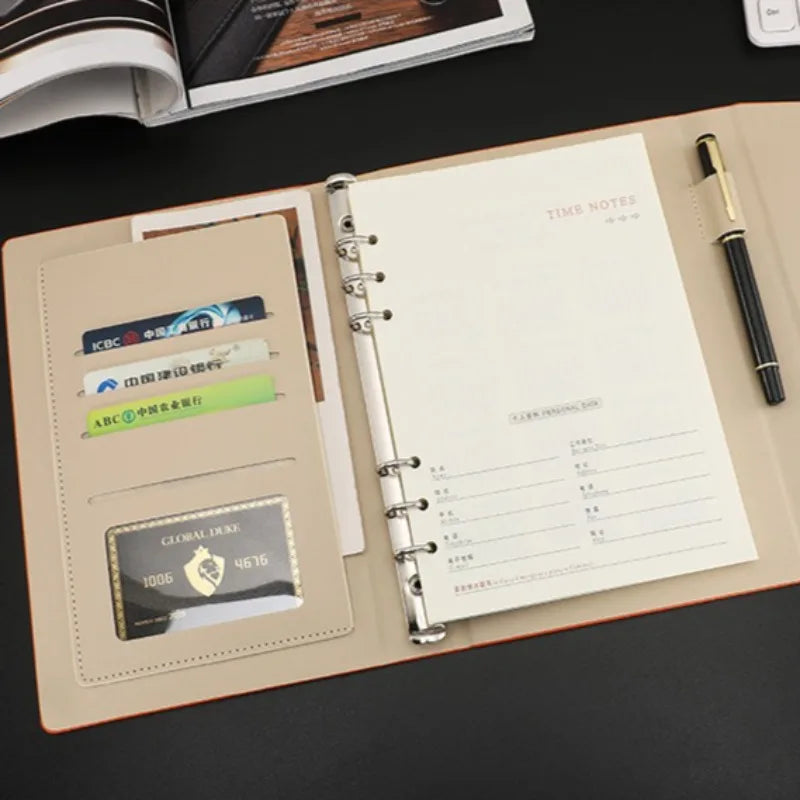 A5 6-Ring Binder Lined Paper Multifunctional Storage Pocket Cards Qme