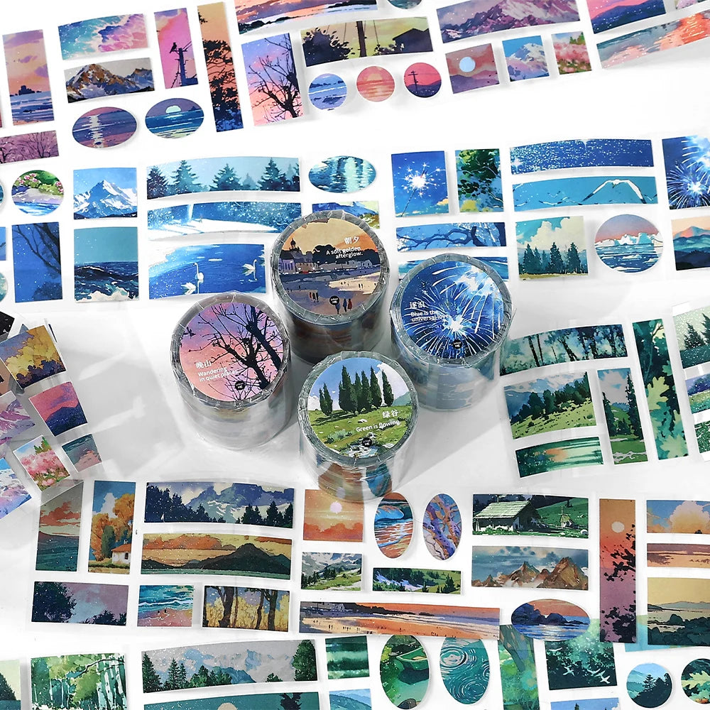 6*200cm Landscaping Washi Tape Meeting Mountains and Seas Creative DIY Journal Scrapbooking Masking Tapes Aesthetic Stationery Qme