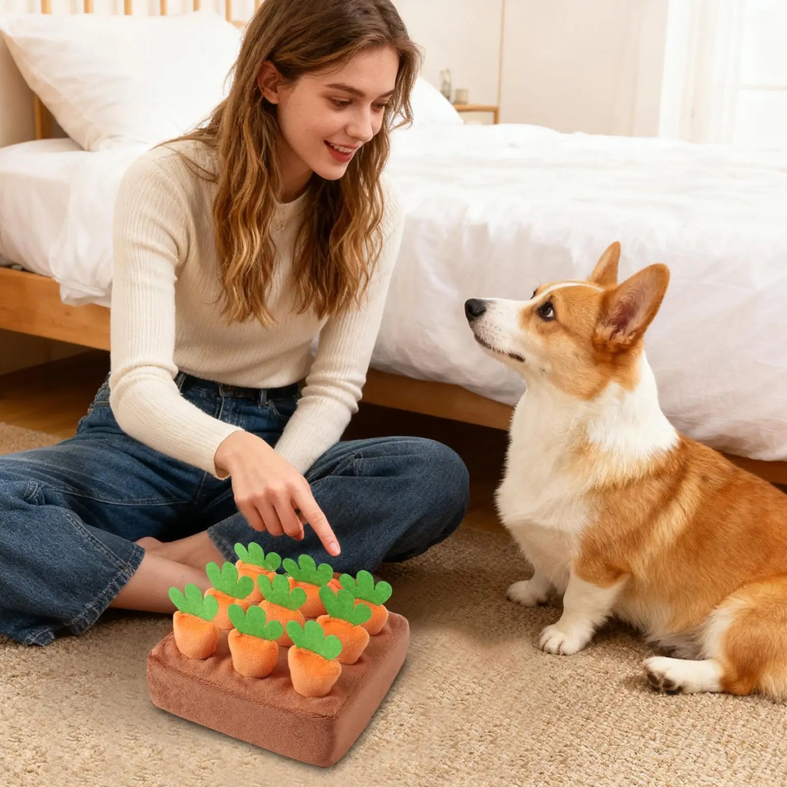 Dog Sniff Mat Interactive Games with Carrots Foraging Mat for Mental Exercise Boredom Reduction Crate Training Alone Time Home Qme