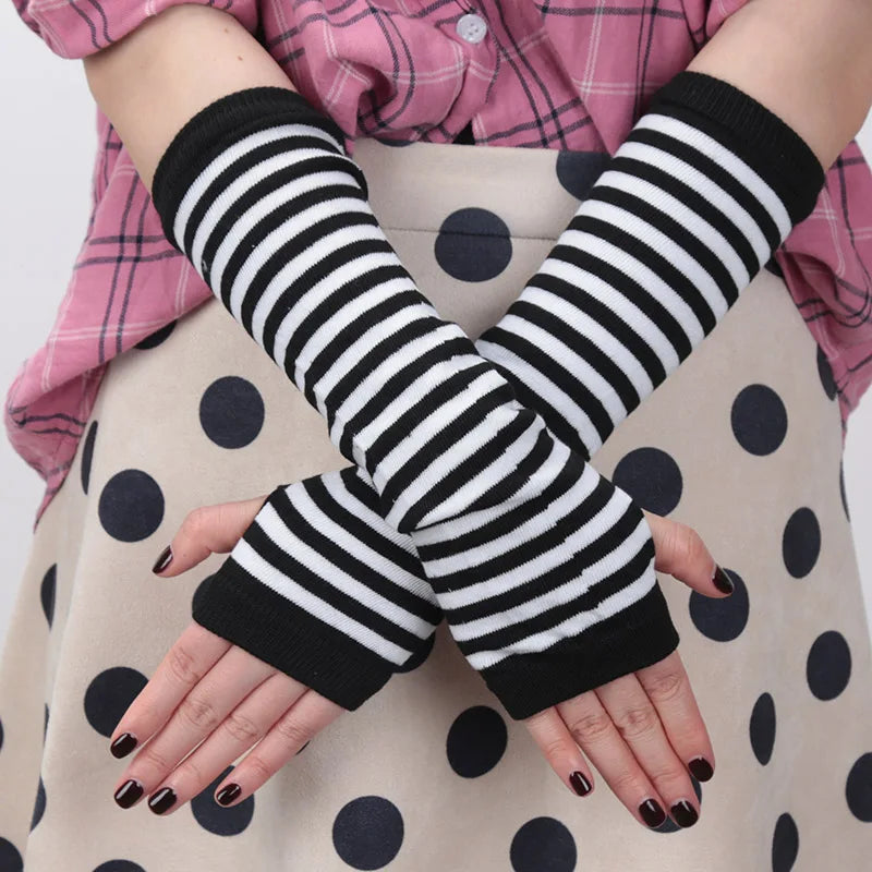Long Fingerless Gloves Black Punk Cuff for Women Gothic Lolita Girls Men Hip-hop Glove Elbow Stretch Winter Arm Warmer Mitten Qme
