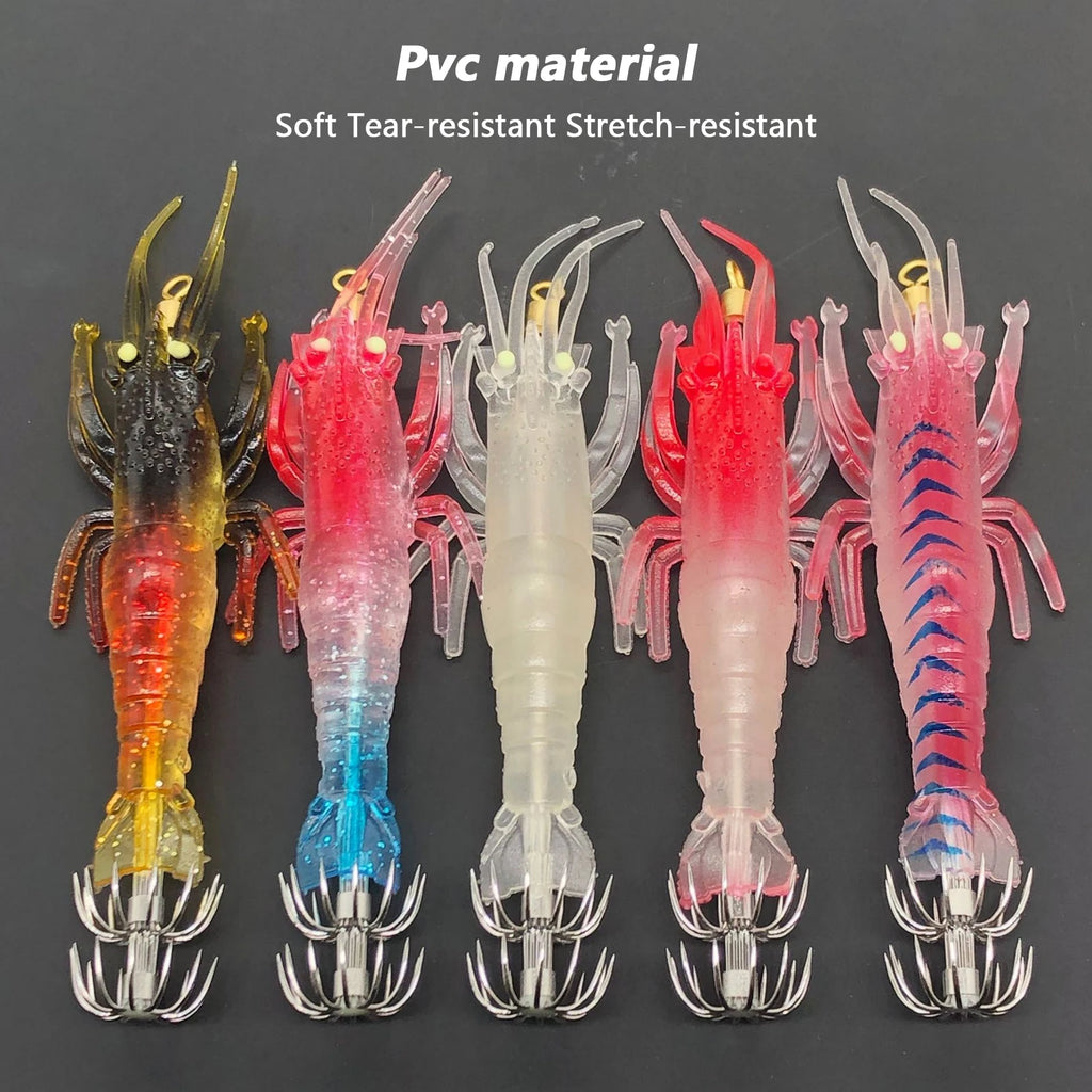 Soft Bait for Night Fishing Luminous Shrimp Squid Jig Hooks PVC Shrimp Squid Bait Cuttlefish Octopus Fishing Lures 5pcs/set Qme