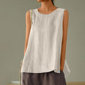 Female Summer Oversized Solid Color Retro Casual Cotton Linen Solid Color Sleeveless Round Neck Soft And Breathable Top Vest Qme Beige M