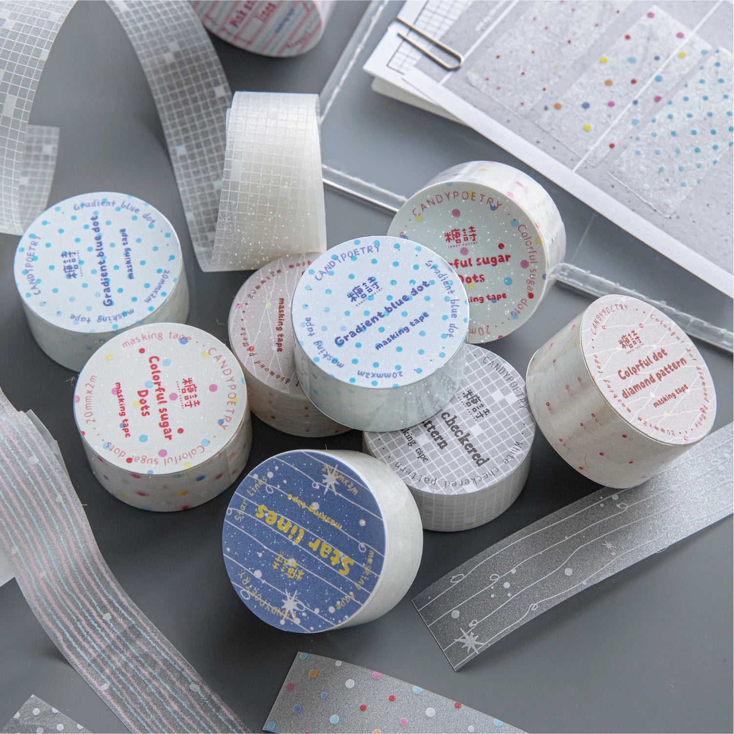 1Roll Colorful Polka Dot Star Glitter PET Tape Transparent for Scrapbooking Journaling Collage Decorate Phone Case Notebook Qme