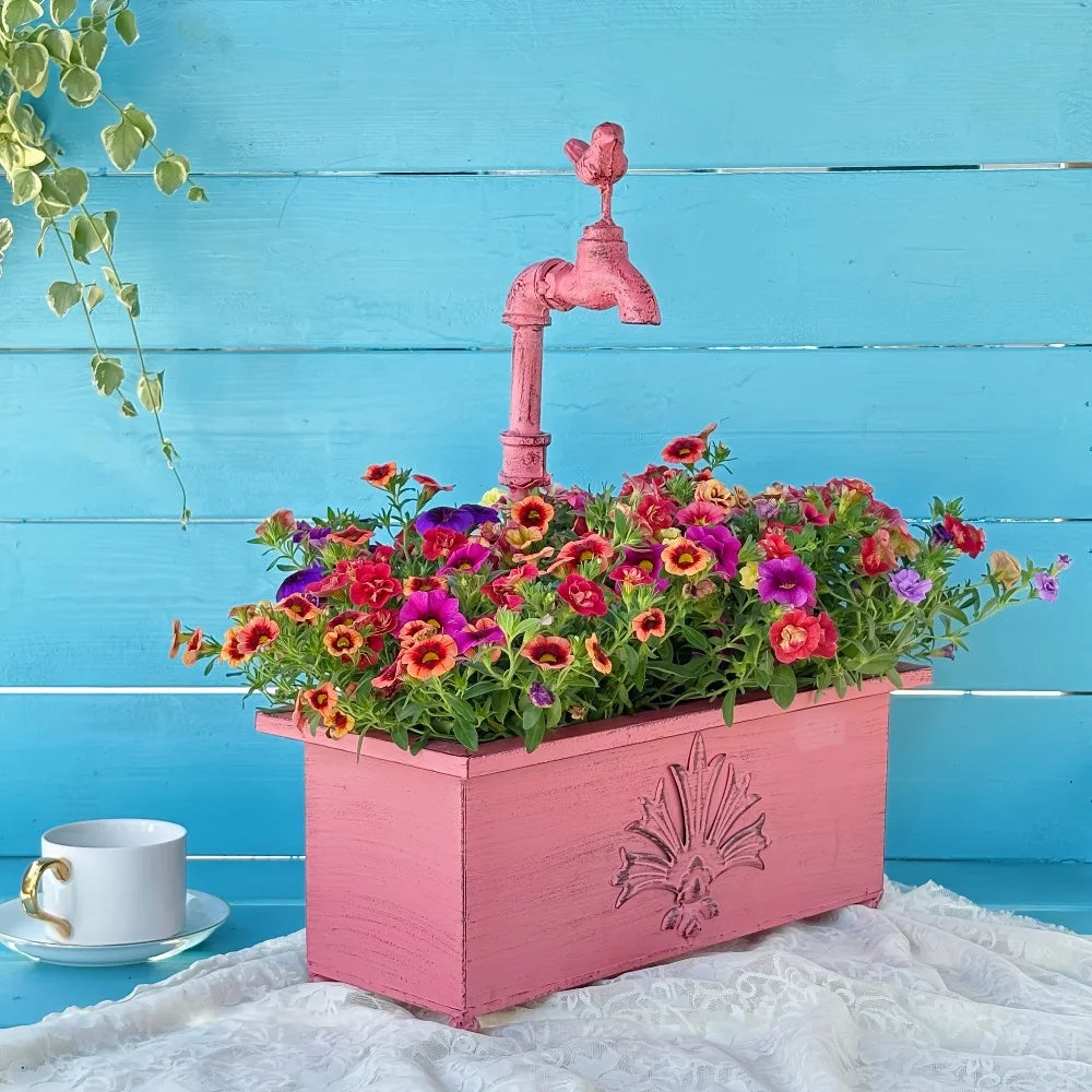 Faucet Metal Rectangular Flower Pot Vintage Flower Planter Container Vase Farmhouse Decor for Indoor Outdoor Garden Decorative Qme