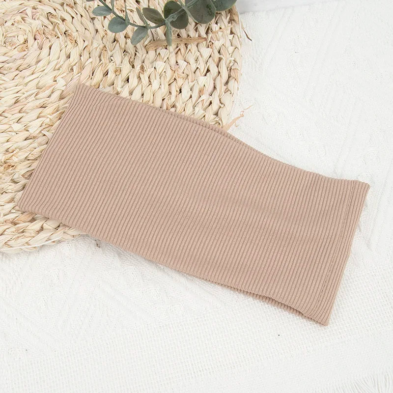 Women Elastic Solid Sports Headbands Running Fitness Yoga Hairbands Qme khaki