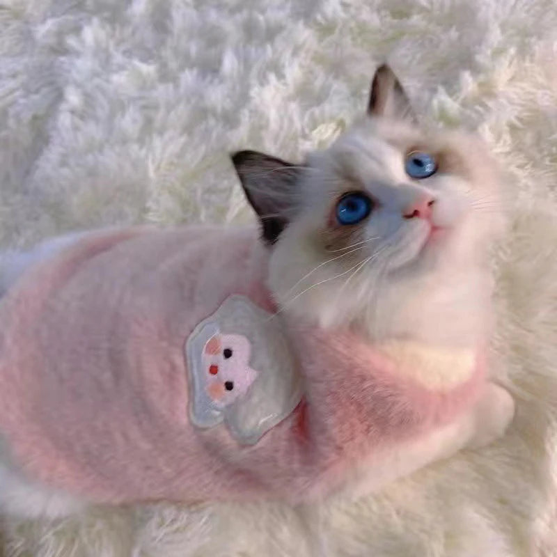 Breathable Cat Clothing Thickened Wear Resistant Pet Vest Faux Rabbit Qme L pink