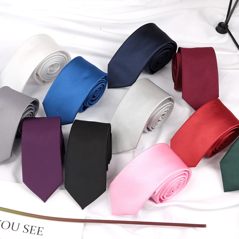 Mens Ties Champagne Red Black Solid Skinny Necktie Women Casaual Qme
