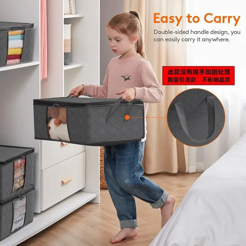 Closet Organizers and Storages Clothes Storage Bag Blanket Storage Foldable Storages Bin Sturdy Sewn By 3 Layers Fabrics Qme