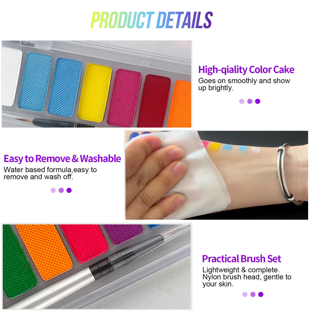 10-Color Fluorescent Body Paint Glow Dark Non-toxic Oily Formulation Qme