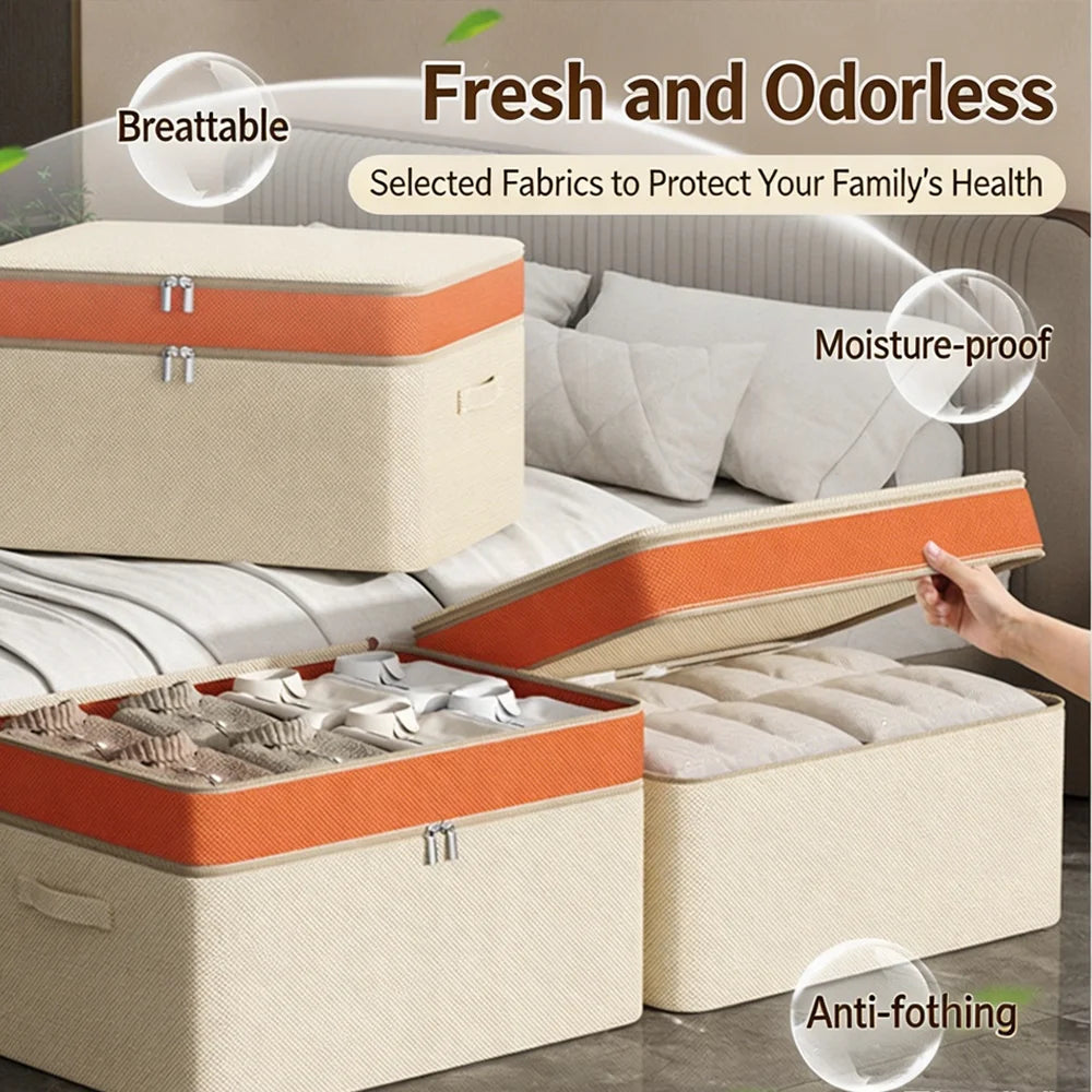 Double-Layer PU Storage Box Large Capacity Clothes & Quilt Organizer for Home Wardrobe Layered Seasonal Storage Container Qme