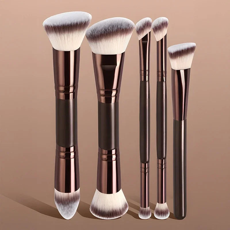  Professional Makeup Brush 5/6pcs Set Portable Travel Makeup Brushes Dual-Ended Multifunctional Makeup Tools Set Qme 5 coffee colored