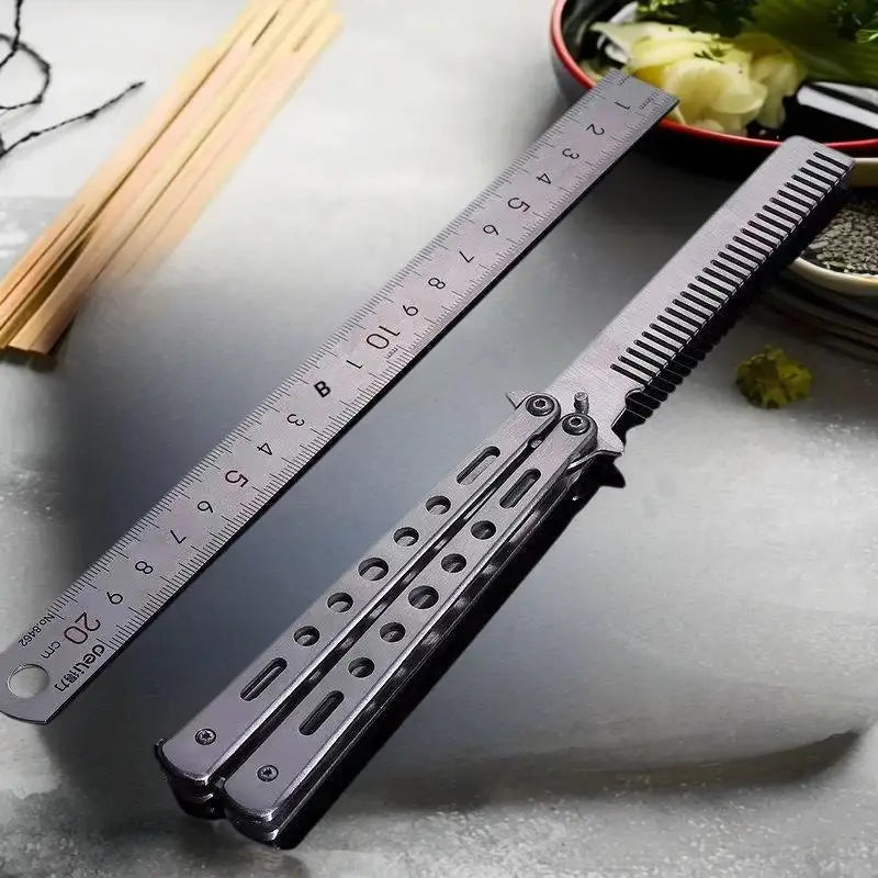 Stainless Steel Foldable Butterfly Knife Comb Hairdressing Styling Qme