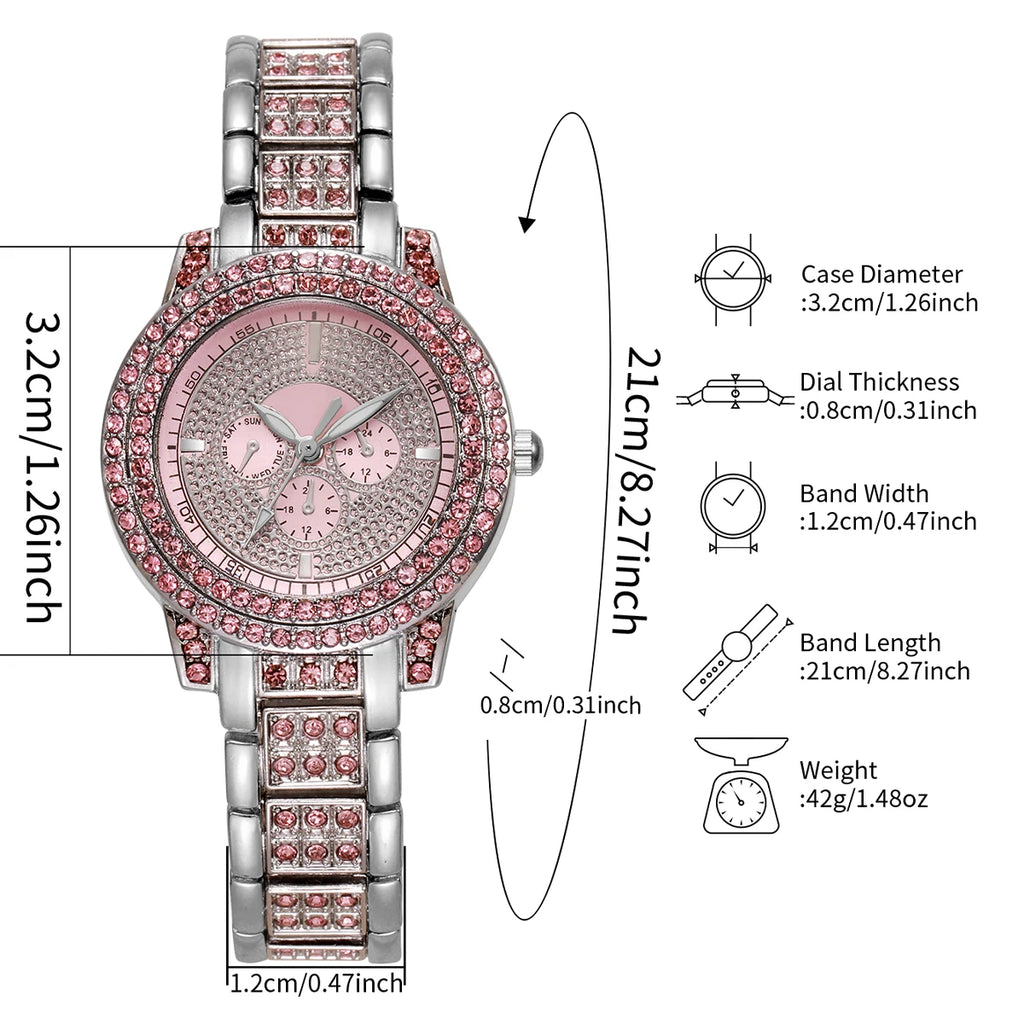 1/3PCS Luxury Rhinestone Women Watch Diamond Jewelry Set Elegant Steel Ladies Quartz Wristwatch Reloj Mujer（Without Box） Qme