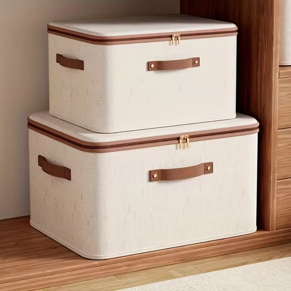 Foldable Storage Box with Lid Large Capacity Dust-Proof Organizer for Clothes & Household Items in Living Room/Wardrobe Qme