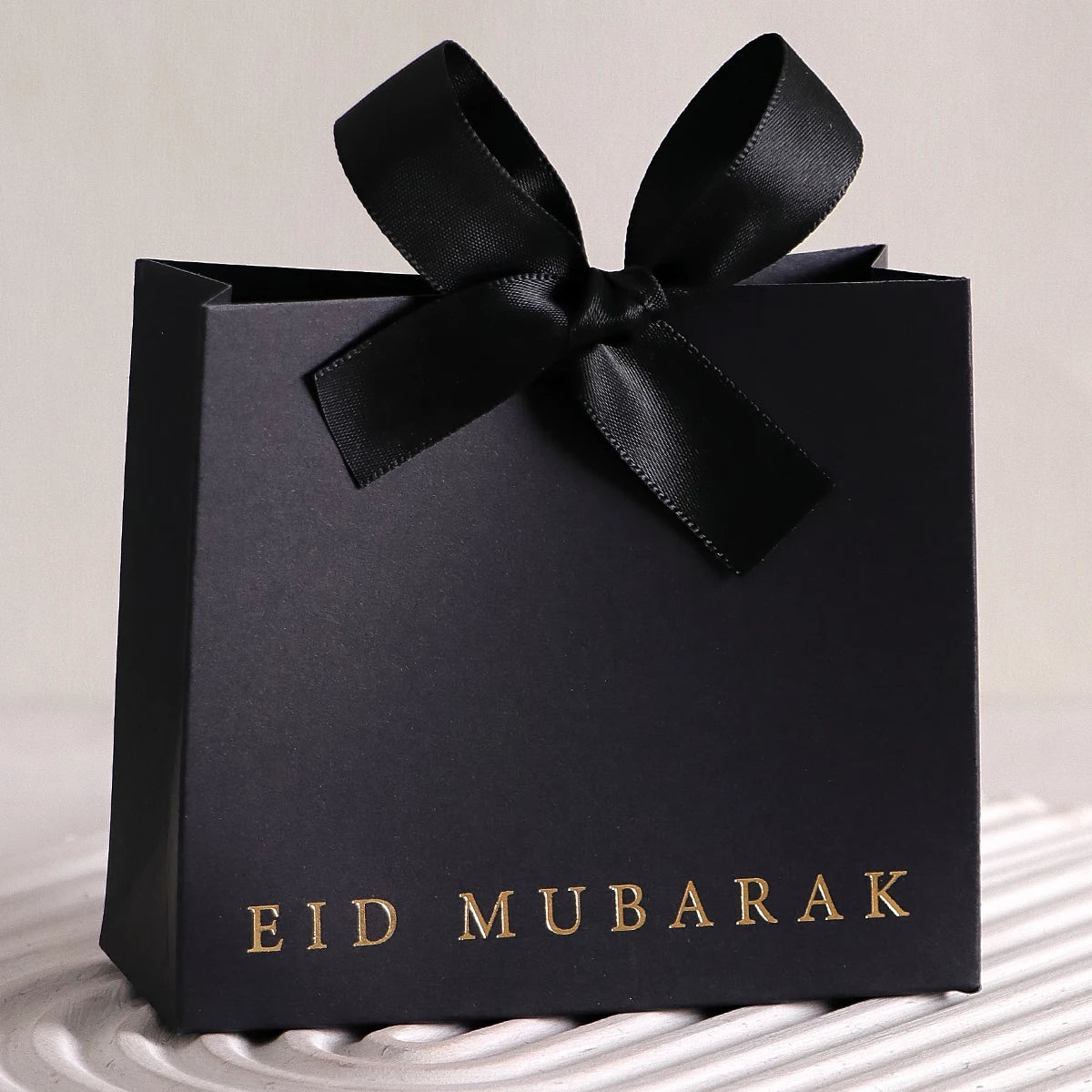 10Pcs, Eid Mubarak Laminated Mini Gift Boxes, Classic Black, White and Pink, with Elegant Ribbon, Size: 11.5*10 * 4.5cm - Perfe Qme Black 10Pcs Other Other