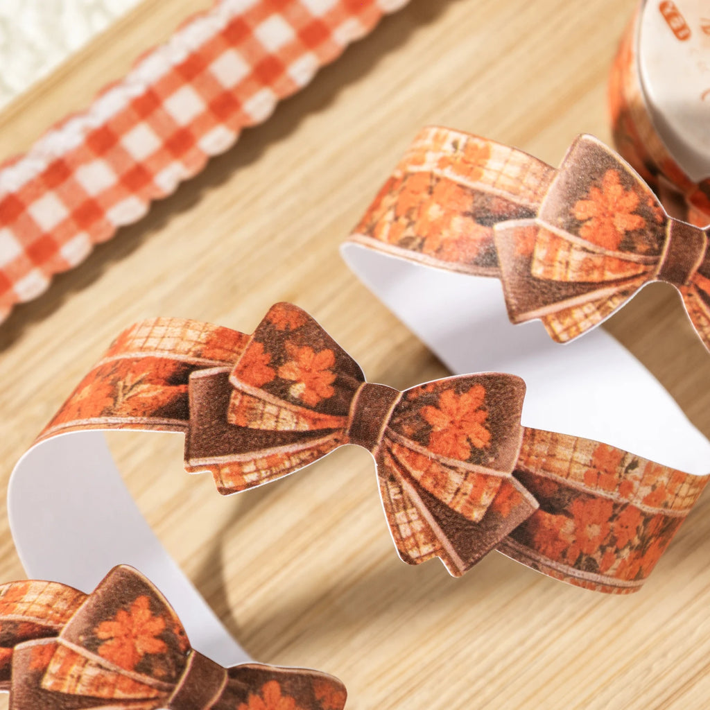 1 Roll Bow Pattern Fabric Texture Themed Die-Cut Washi Tape for DIY Scrapbook Frame Collage Laptop Phone Cup Luggage Guitar Deco Qme