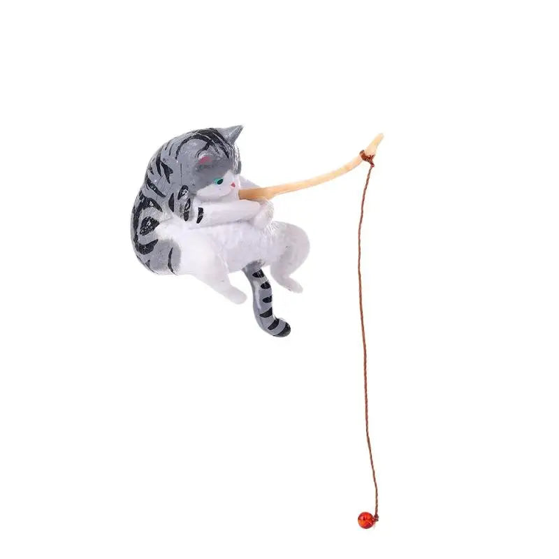 1 Aquarium Fish Tanks Ornament Miniature Figurines Tank Fishing Cat Qme