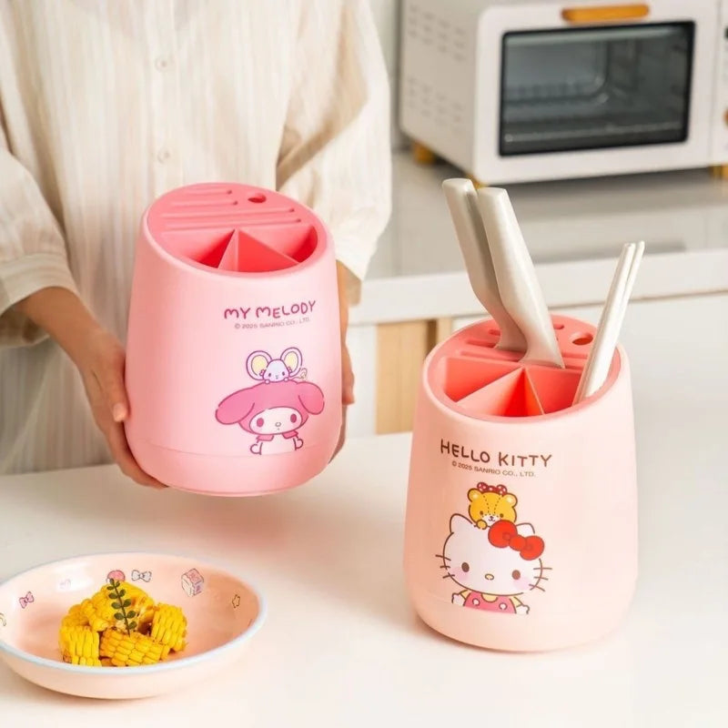 Hello Kitty Cartoon Kitchen Knife Storage Rack Integrated Chopstick Holder and Drain Rack Knife Block Qme