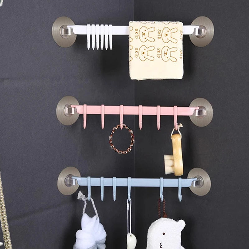 Blue White Pink Suction Cup Hook 6 Rows Kitchen Bathroom Corner Qme