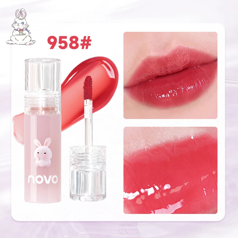 Cute Bunny Jelly Lip Gloss,Moisturizing Glossy Lip Glaze, with Sunflower Seed Oil Nourishing Lipstick,Long-Lasting,Non-Stick Cup Qme 958