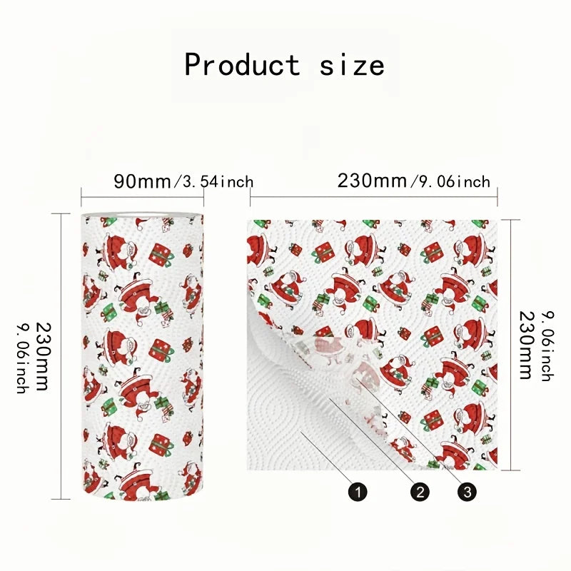 1 roll of Christmas kitchen paper Thickened three-layer roll paper, disposable kitchen cleaning wet and dry household - lazy rag Qme