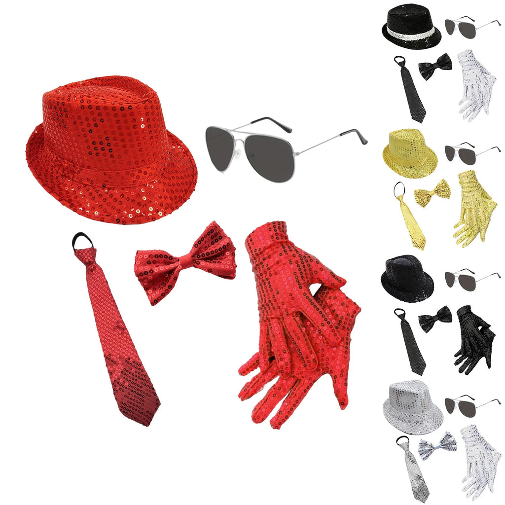 Adult Fashionable Sequins Neckties Light Up Neck Ties and Hat Flashing Jazz Fedora Hat Set Party Rave Navidad Performance Set Qme