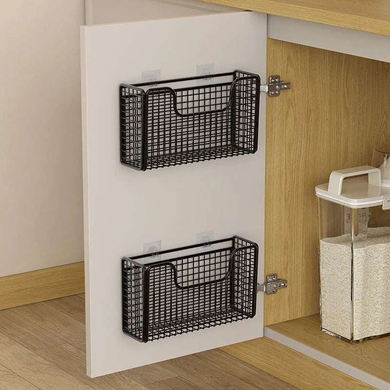 Punch-free Kitchen Cabinet Door Storage Box Iron Rack Wall-mounted Cabinet Plastic Wrap Rack Bathroom Refrigerator Rack Qme