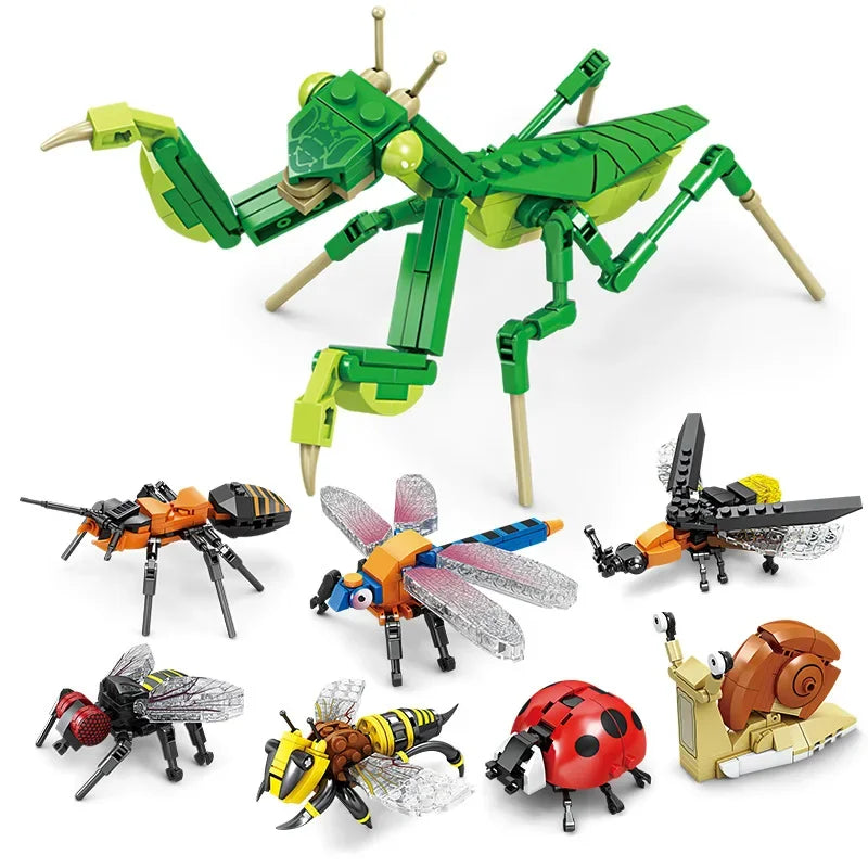 Creative Building Blocks Insect Model Bee Dragonfly Ant Mantis Children's Assembled Toys Interesting Animal Ornaments Gifts Kids Qme