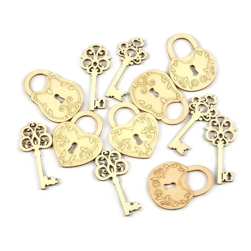 20Pcs 26-55mm Key And Lock Natural Wood Crafts DIY Scrapbooking Wooden Embellishment Handmade Accessories Art Home Decor c4001 Qme