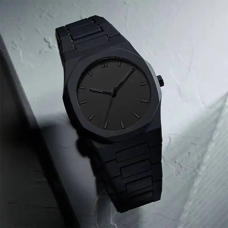 Business Men's Watch: High-End Dopamine-Inspired Glass Quartz Watch for Men Qme black