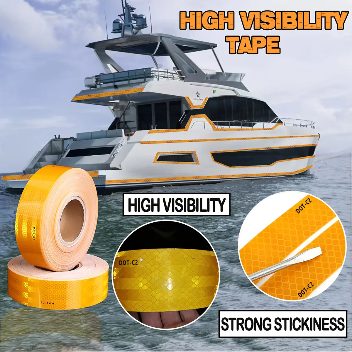 Car Reflective Tape Yellow DOT-C2 Auto Safety Warning Sticker Reflector Protective Tape Strip Film for Trucks Auto Motorcycle Qme