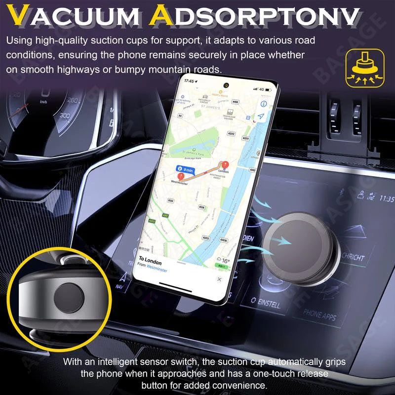 Car Magnetic Vacuum Adsorption Bracket 360 Degree Rotating Aluminum Alloy Mobile Phone Holder For 4.7-inch Or Above Smartphones Qme