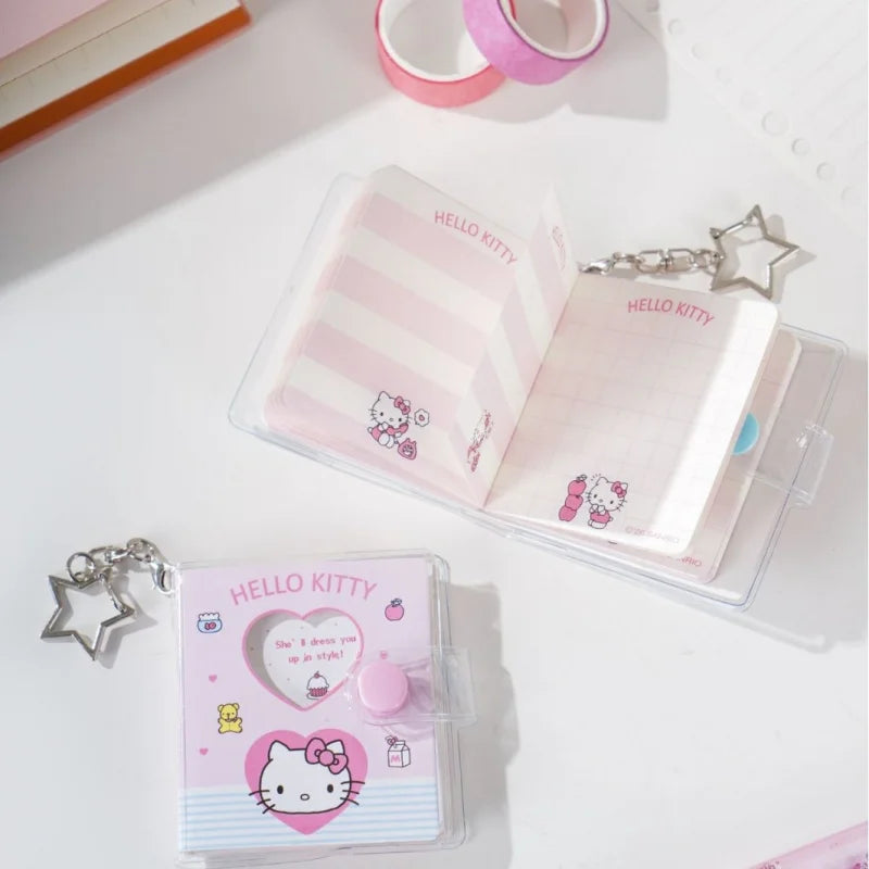 Hello Kitty Pink & Blue Series Notebook MINI Plastic-Covered Planner Student-Friendly Keychain Snap-Closure Notepad Qme