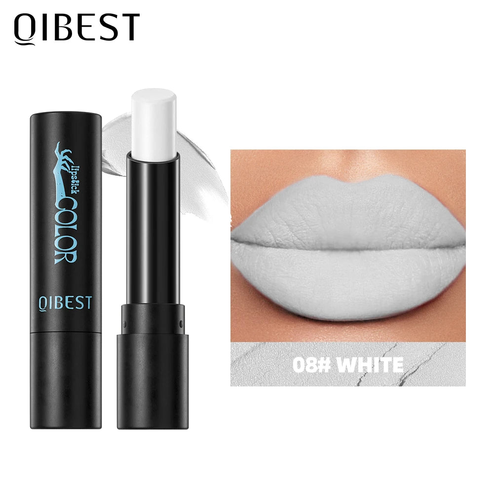 QIBEST Nude Velvet Matte Lipstick Long-lasting Highly Pigmented Lip Tint Not Stick Cups Red Green Orange Black White Lip Stain Qme 08
