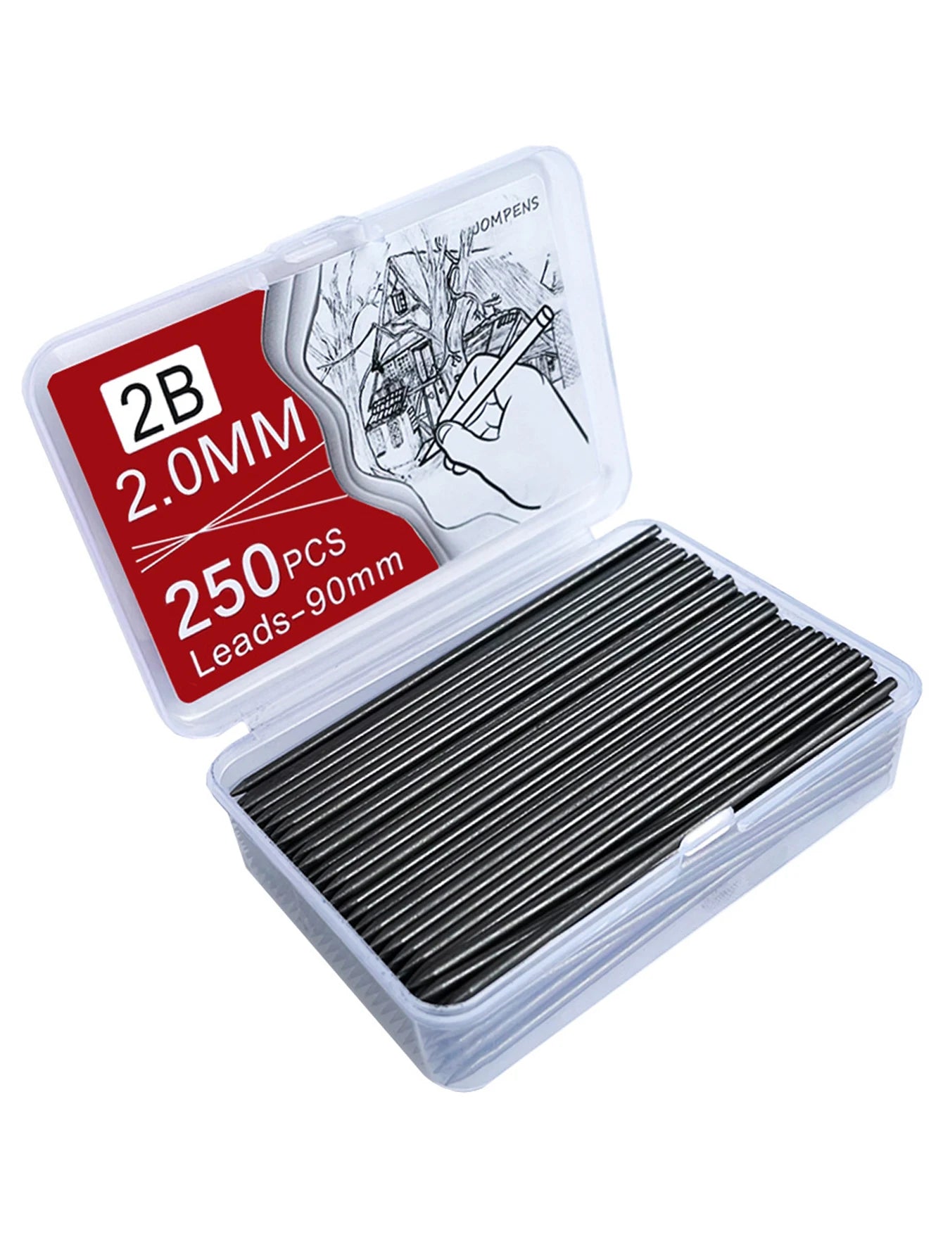250-1000Pcs Mechanical Pencil Lead Core 0.5 0.7 0.9 1.3 2.0mm Large Capacity Replaceable Pencil Refills Student Stationery Qme 2.0mm