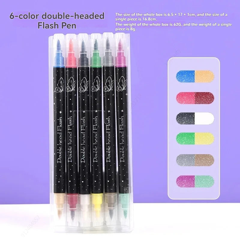 6-24 Pcs Double Tips Glitter Acrylic Markers Paint Pens Sparkly And Shiny for Rock Painting Stone Ceramic Glass Wood Fabric Qme 6 pens 12 colors
