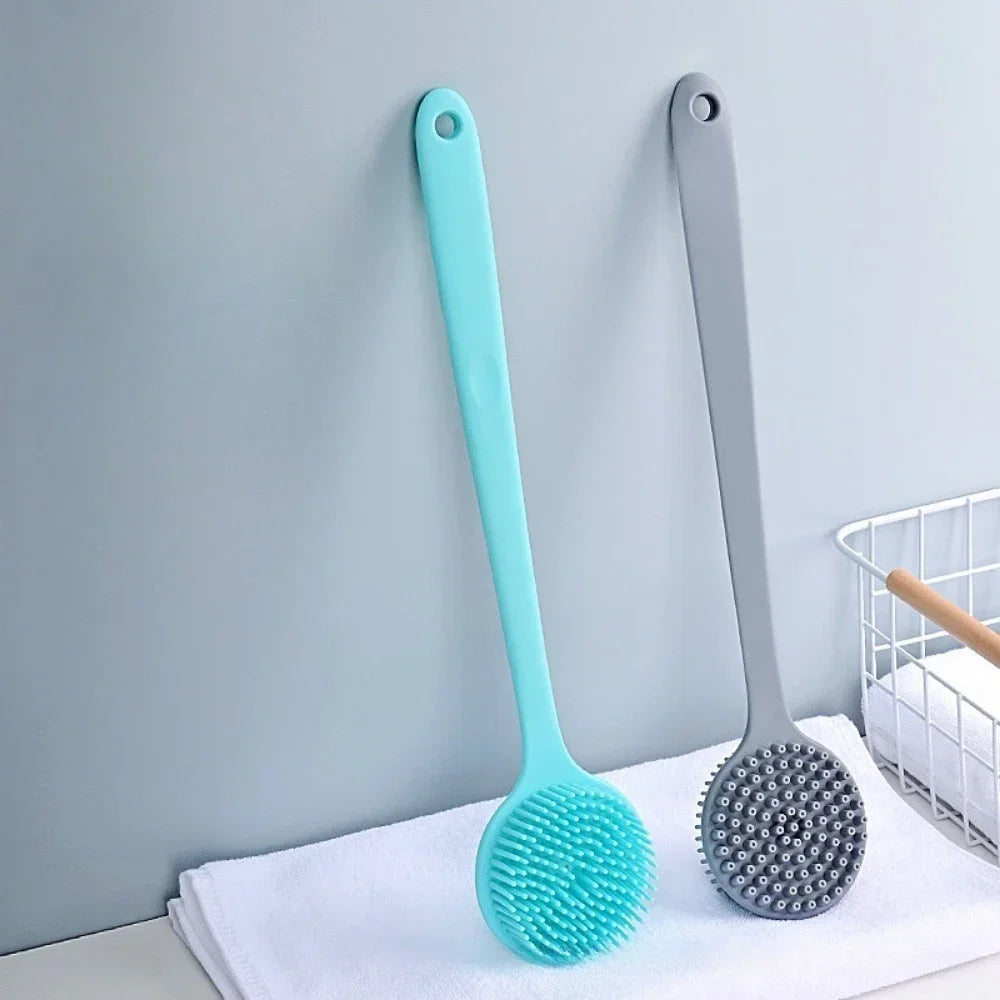 Double-sided Silicone Back Scrubber Long Handle Body Bath Brush Mud Qme