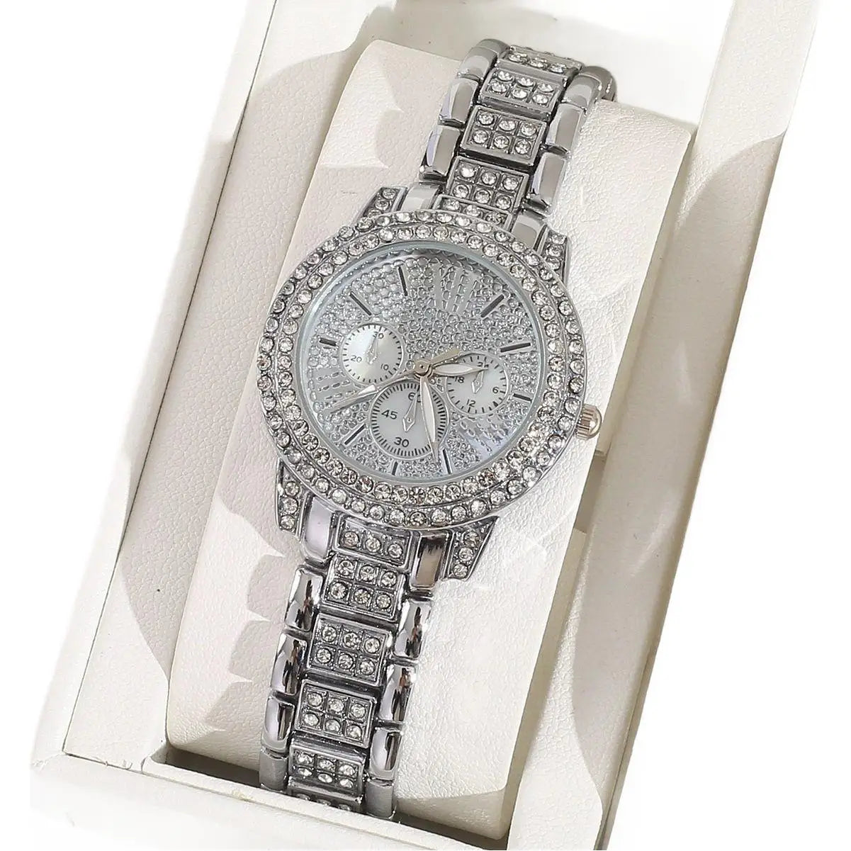 Affordable and high-end feel! Rose gold watch+necklace, earrings, ring, bracelet set Qme