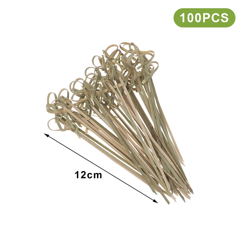 Bamboo Skewers Barbeque Bar Tool Kitchen Cocktail Picks Disposable Qme Knot 12cm