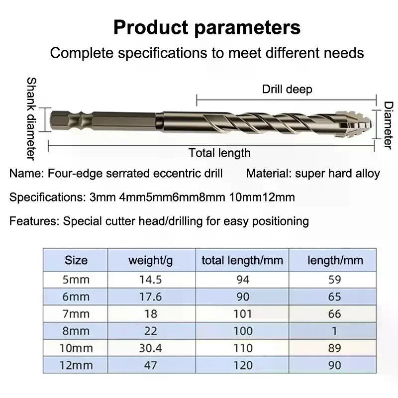 Shark Tooth Drill Bits 5- Carbide Suitable Ceramic Tiles Concrete Qme