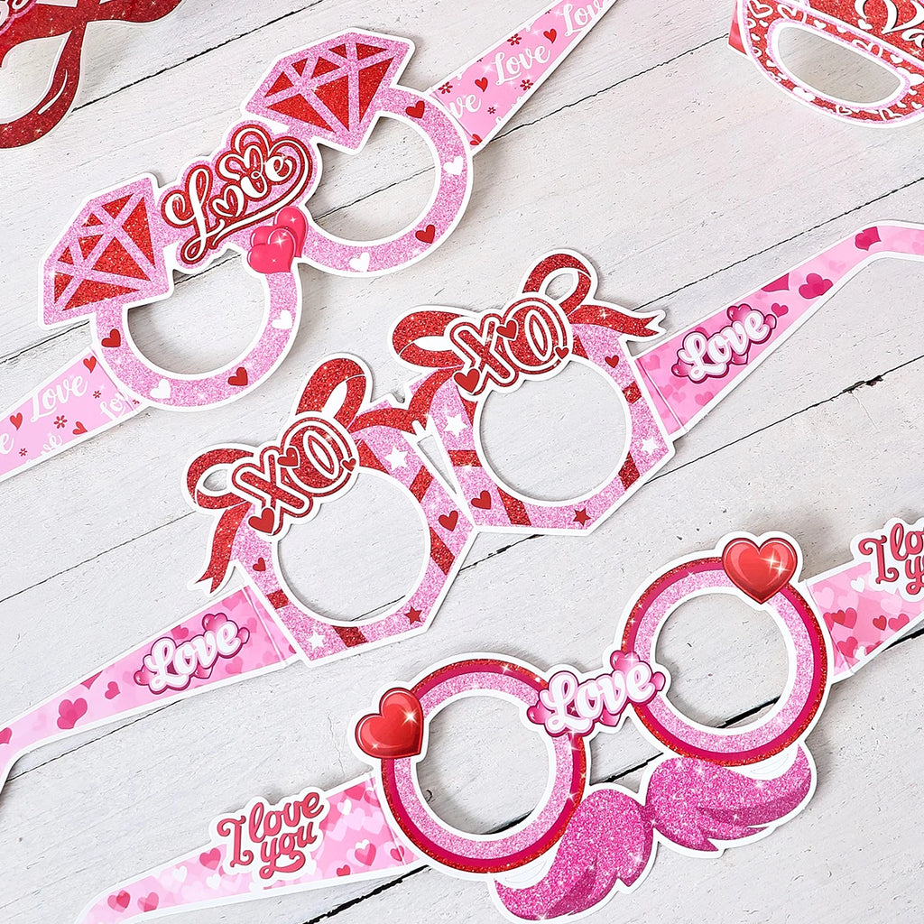 Pack of 6 Valentine's Day Party Decorative Glasses, Available in Various Styles and Vibrant Colors Perfect for Party Decoration Qme