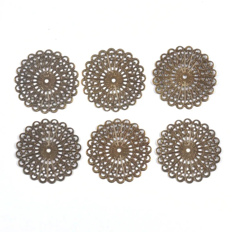 10Pcs 43x43mm Mixed Round Metal Crafts Flower Filigree Wraps Connectors For Jewelry Making Scrapbook Findings DIY Home Decor Qme Bronze