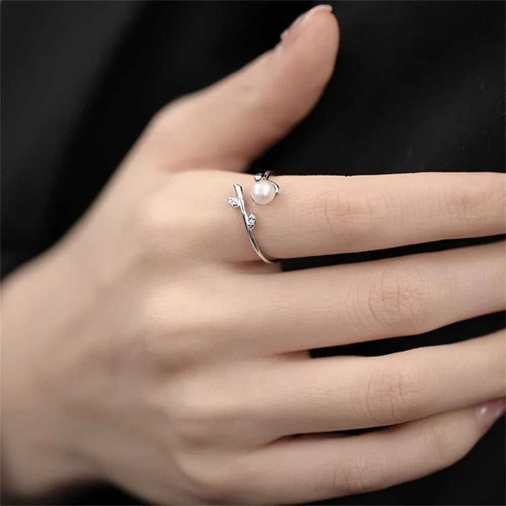 Imitation Pearl Sprouting Open Ring for Women Simple Daily Casual Jewelry Gift Suitable for Giving To Girlfriends Qme