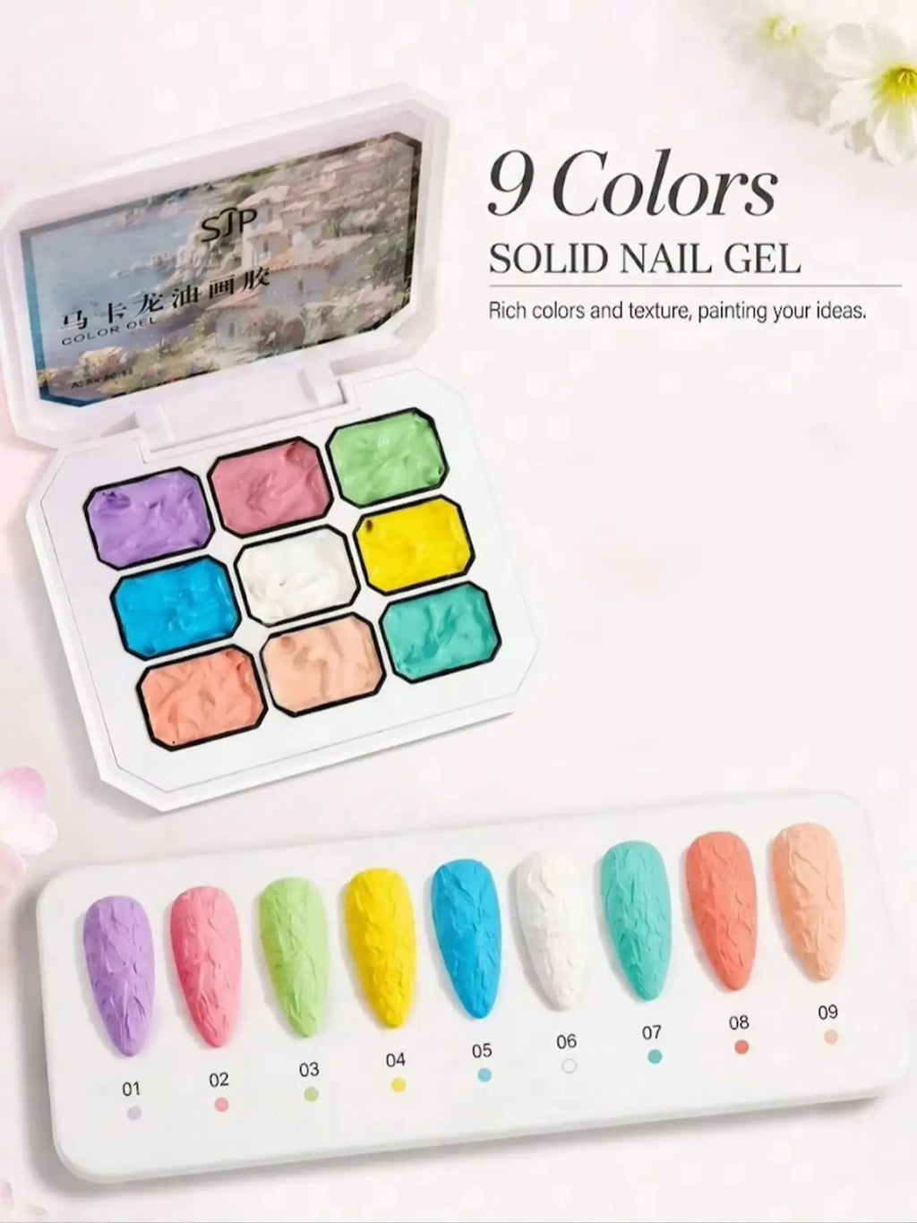 9-Color Macaron Gel Polish Solid UV Nail Gradient Blush Pat-on Summer Qme 01