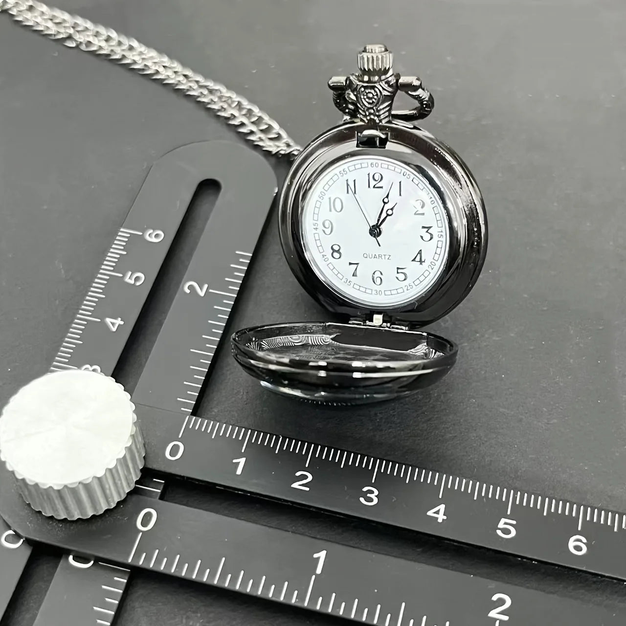 Vintage Gothic Crow & Skull Pattern Design,with Black Chain, Quartz Movement, Mini Size Retro Pocket for Halloween Gift Qme